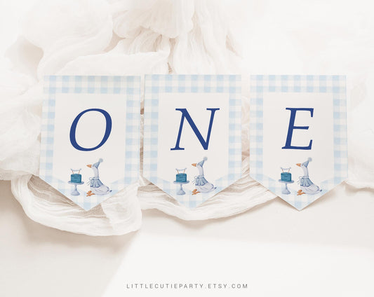 Editable One Silly Goose Highchair Banner, ONE Banner, Highchair Garland, Blue Goose First Birthday Boy Decorations GOSBD002