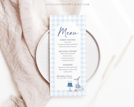 Editable One Silly Goose Menu Template, Blue Goose Menu Template, Boy Goose Baby Shower and Silly Goose Birthday Decorations GOSBD002