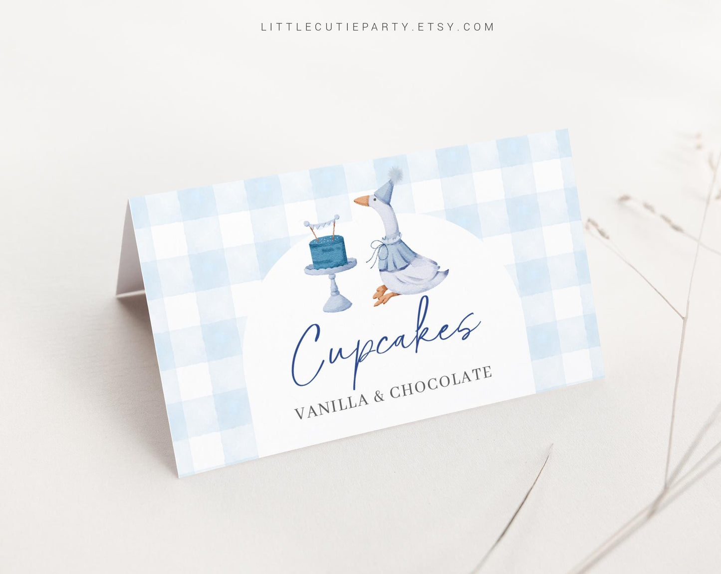 Editable Blue Goose Food Labels, Food Tent cards, Folded Food Cards for One Silly Goose Birthday Boy Decorations Theme GOSBD002