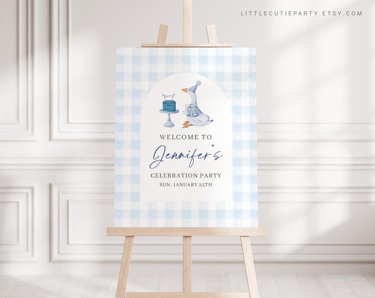 Editable One Silly Goose Birthday Welcome Sign, Blue Goose Baby Shower Welcome Board, Sign, One Silly Goose Boy Welcome Template GOSBD002