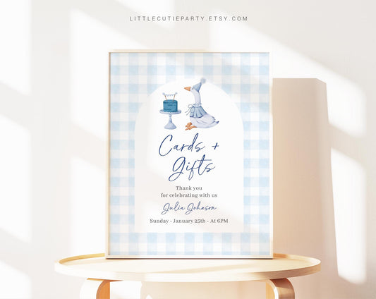 Editable One Silly Goose Birthday Boy Sign Template, Blue Goose Custom Sign Template for Baby Shower with Goose Boy Theme GOSBD002