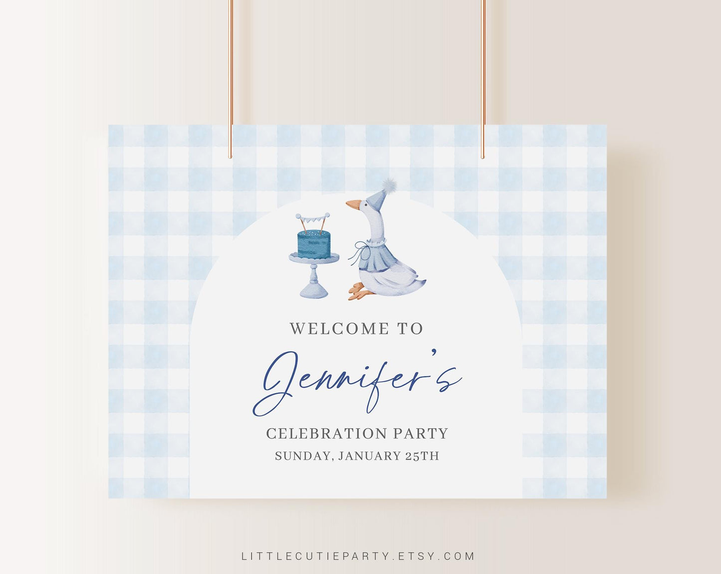 Editable One Silly Goose Birthday Boy Banner, Blue Goose Baby Shower Backdrop, Shower Sign for Goose Baby Shower Decorations GOSBD002