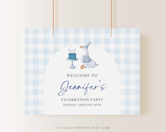 Editable One Silly Goose Birthday Boy Banner, Blue Goose Baby Shower Backdrop, Shower Sign for Goose Baby Shower Decorations GOSBD002