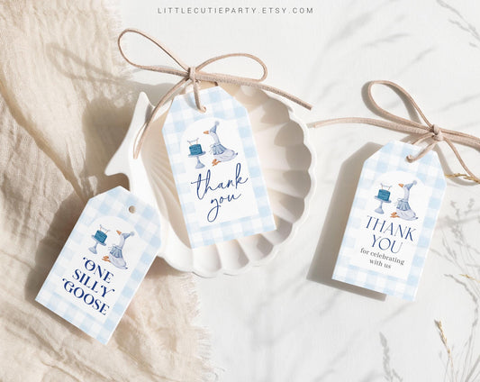 Editable Blue Goose Baby Shower Favor, Thank You Favor Tag, Thank you Tags, One Silly Goose Birthday Boy Decorations GOSBD002