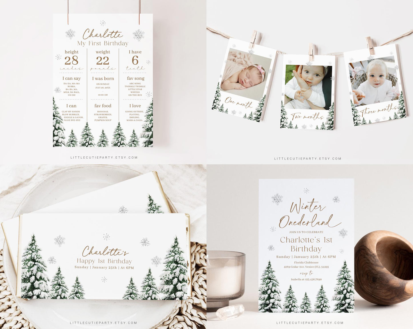 Editable Winter Onederland Birthday Invitation Bundle, Winter Birthday Invitation, Winter 1st Birthday Bundle with Decorations WIOBD001