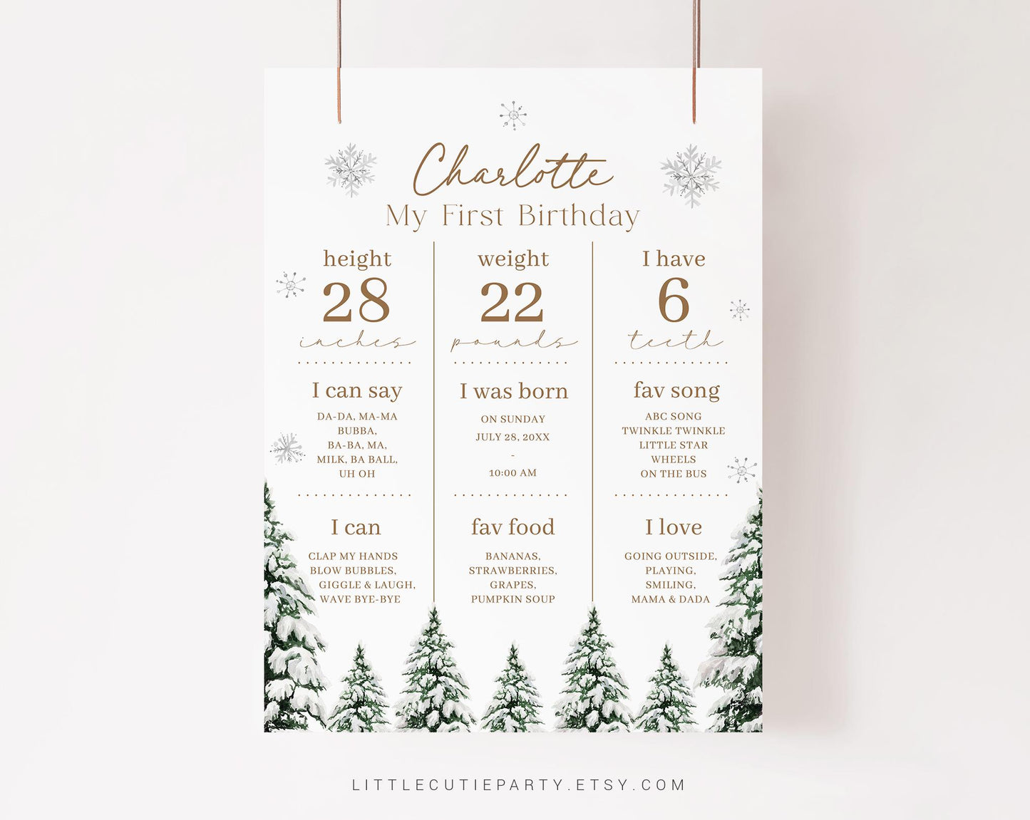 Editable Winter Onederland Birthday Milestone Sign, Winter First Year Milestone Board, 1st Birthday Boy Milestone Poster WIOBD001