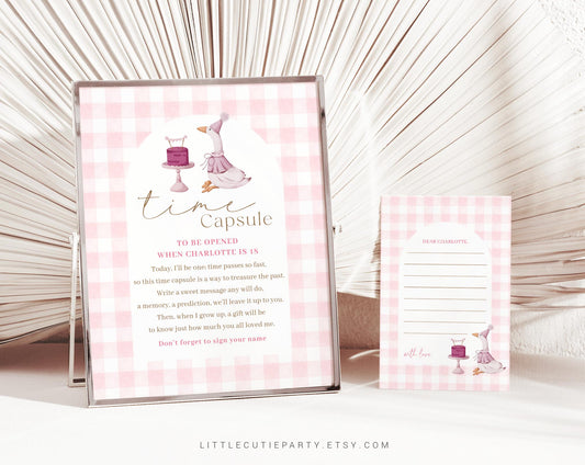 Editable One Silly Goose Time Capsule Template, Pink Goose First Birthday Time Capsule Sign, Goose 1st Birthday Time Capsule Poster GOSBD001