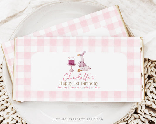 Editable One Silly Goose Birthday Chocolate Bar Wrapper, Girl Goose First Birthday Candy Bar Wrapper, Silly Goose Birthday Decor GOSBD001