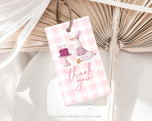 Editable One Silly Goose Birthday Invitation Invitation, Girl 1st Birthday Pink Invitation, Goose First Birthday Card with Gift Tag GOSBD001