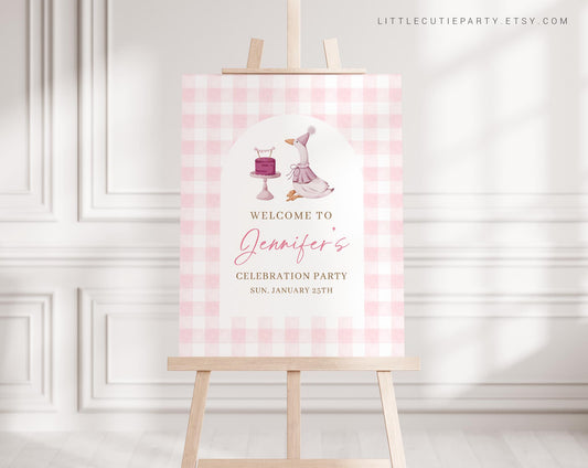 Editable One Silly Goose Birthday Welcome Sign, Pink Goose Baby Shower Welcome Board, Sign, One Silly Goose Girl Welcome Template GOSBD001