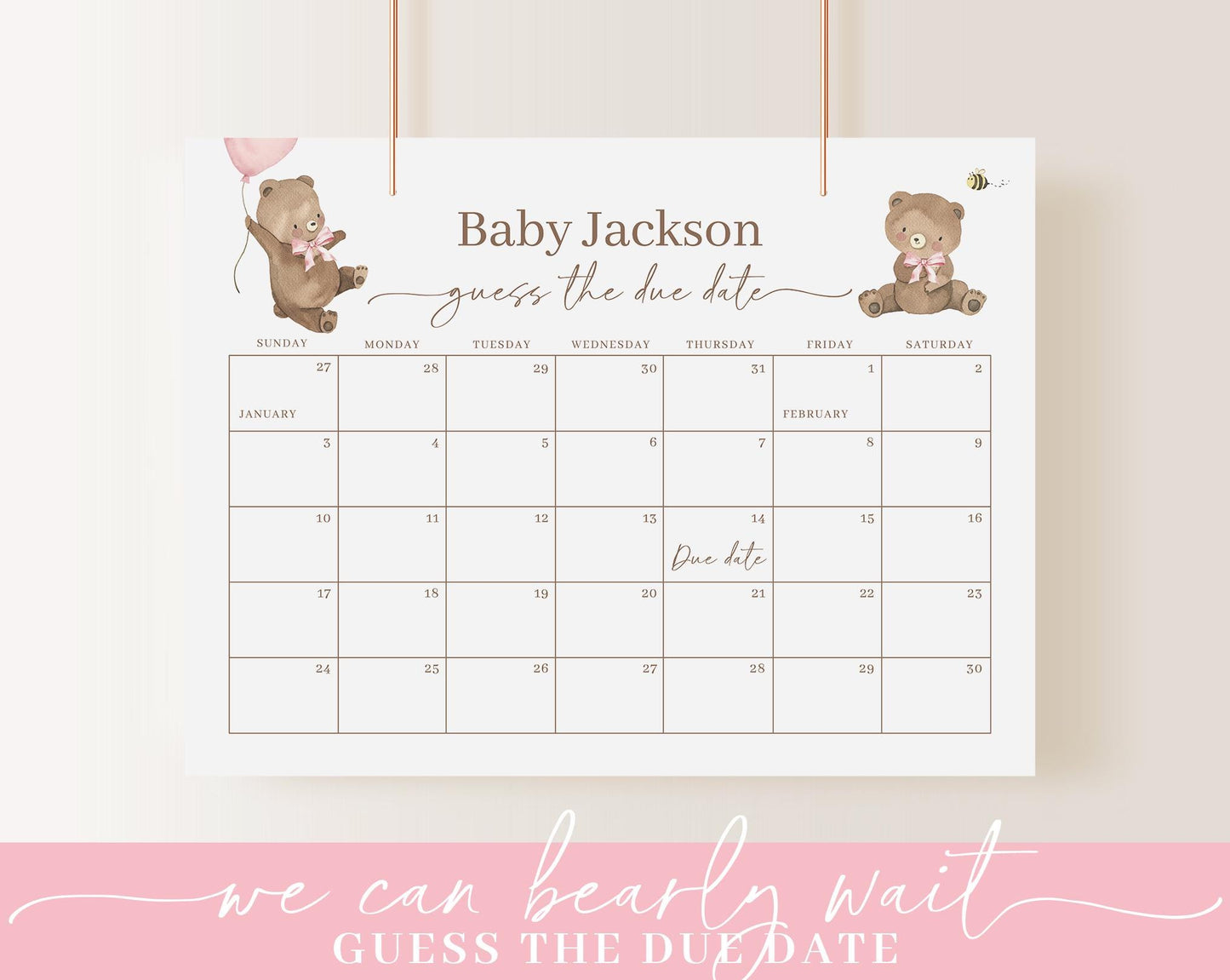 Editable We Can Bearly Wait Girl Baby Shower Invitation, Bearly Wait Pink Baby Shower Bundle, Game Bundle, with Shower Activity BRWBS003