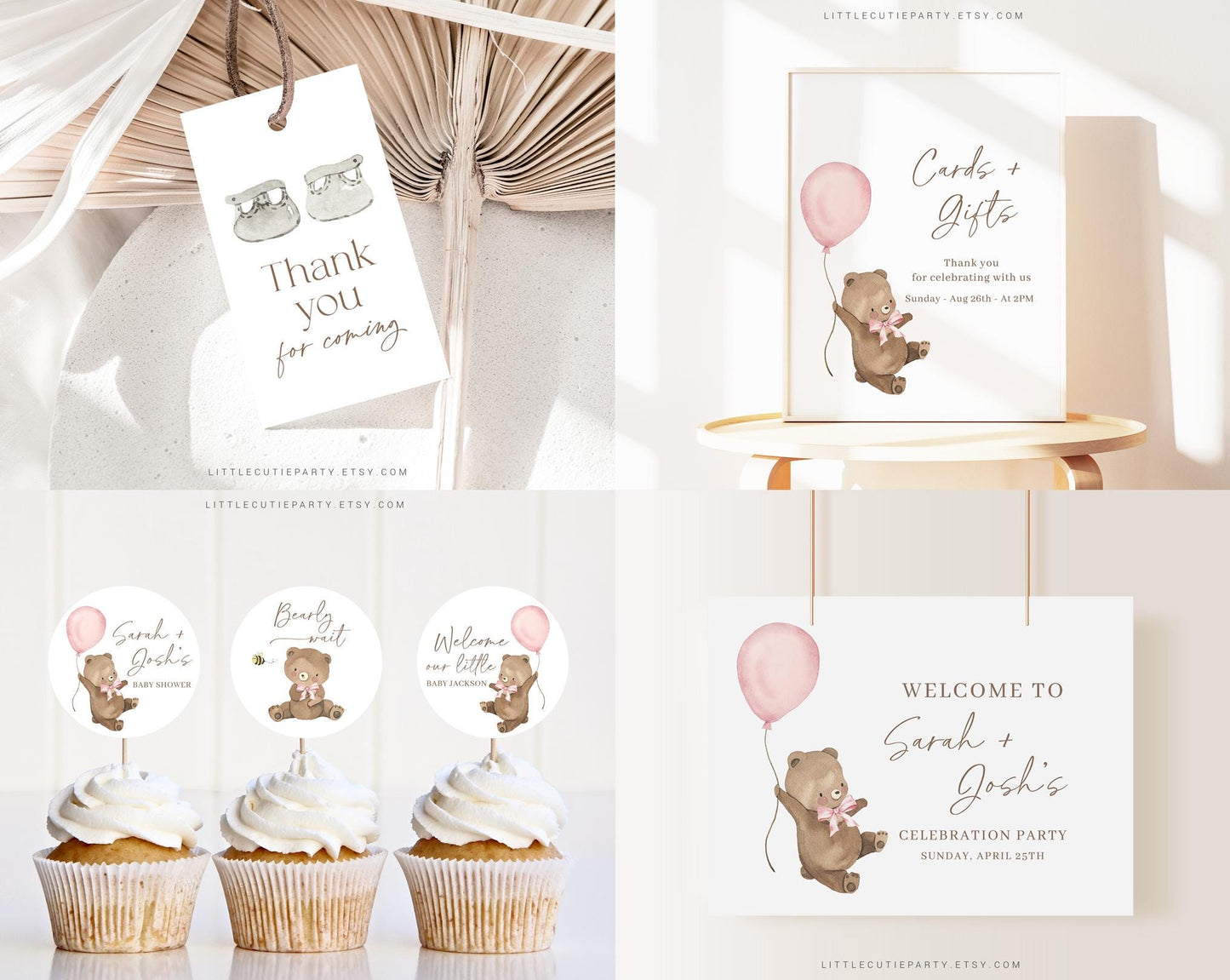 Editable We Can Bearly Wait Girl Baby Shower Invitation, Bearly Wait Pink Baby Shower Bundle, Game Bundle, with Shower Activity BRWBS003