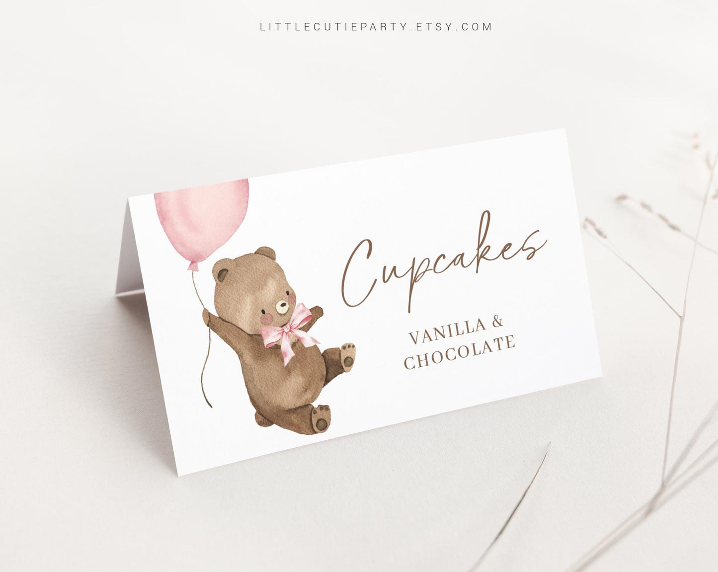 Editable Bearly Wait Pink Baby Shower Food Labels, Food Tent cards, Folded Food Cards for Bearly Wait Girl Baby Shower Decor Theme BRWBS003