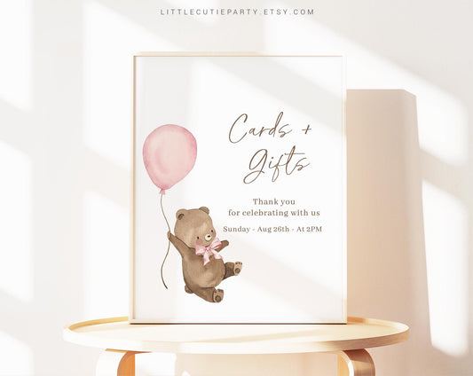 Editable Bearly Wait Girl Baby Shower Sign Template for Baby Shower Party, Bearly Wait Pink Baby Shower Decor BRWBS003
