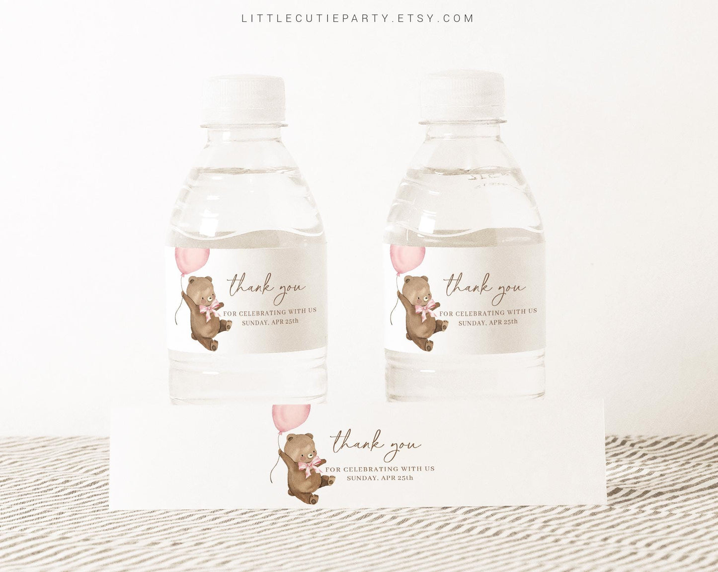 Editable Bearly Wait Girl Water Bottle Labels, Bottle Label for Bearly Wait Pink Baby Shower Decor BRWBS003