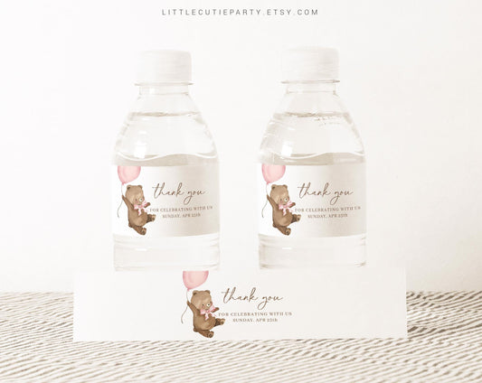 Editable Bearly Wait Girl Water Bottle Labels, Bottle Label for Bearly Wait Pink Baby Shower Decor BRWBS003