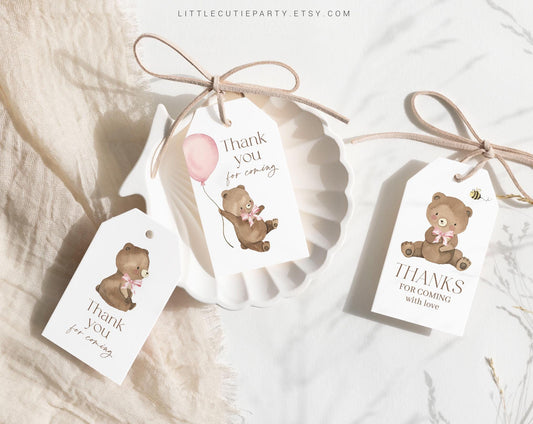 Editable Bearly Wait Girl Baby Shower Favor Tag, Thank You Favor Tag, Thank you Tag, Gift Tag for Bearly Wait Pink Shower Favor BRWBS003
