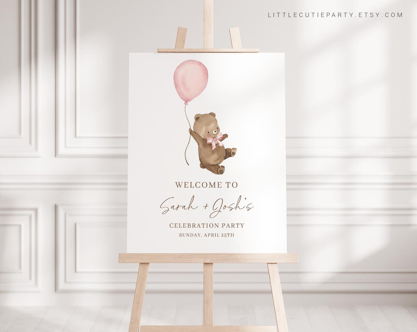 Editable Bearly Wait Girl Welcome Sign, Bearly Wait Pink Baby Shower Backdrop, Welcome Board, Bear Girl Baby Shower Decoration BRWBS003