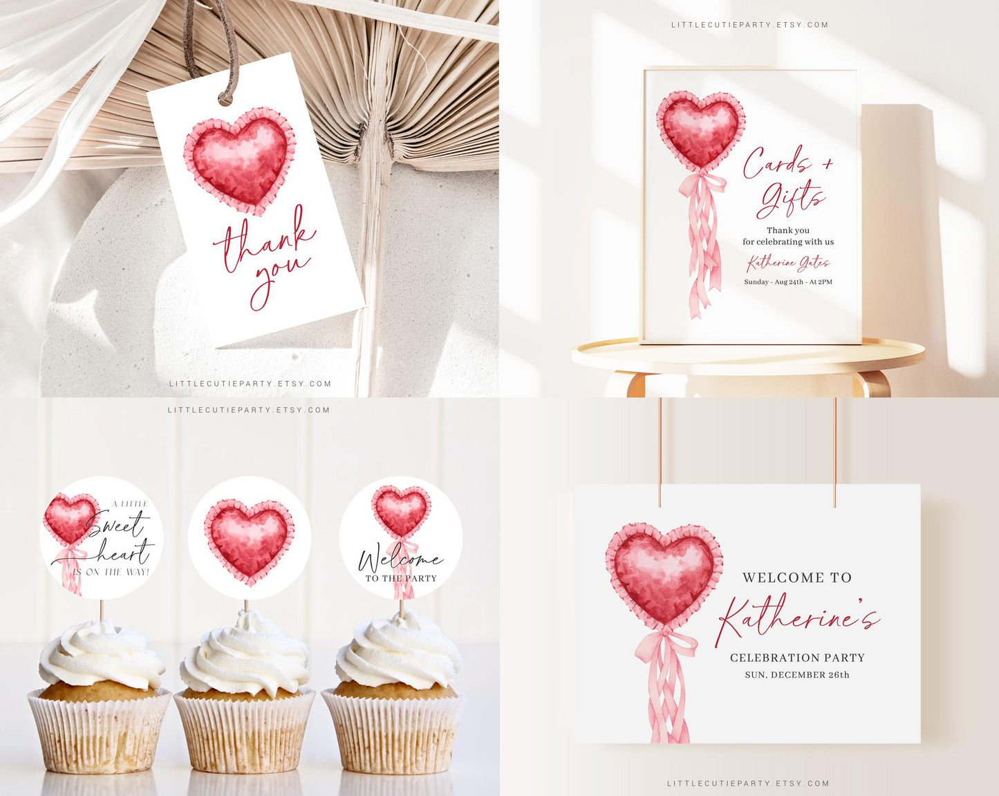 Editable Little Sweetheart Baby Shower Invitation Bundle, Valentine Baby Shower Invite, Hearts Baby shower with Games and Decor SWHBS002