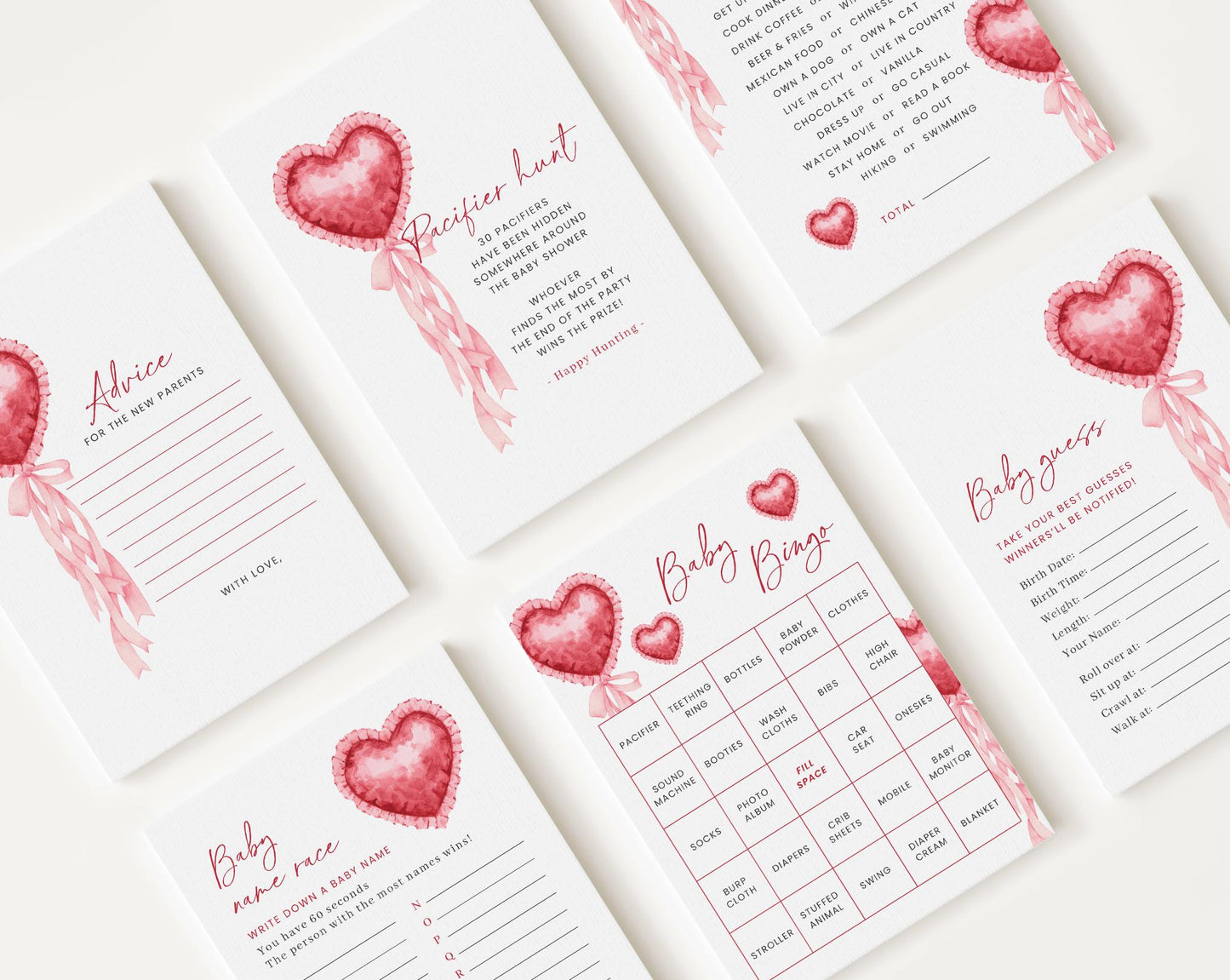 10 Editable Little Sweetheart Baby Shower Games Bundle, Valentines Baby Shower Bingo Games Bundle, Heart Baby Shower Party Games SWHBS002