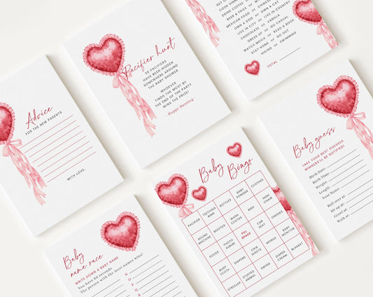 10 Editable Little Sweetheart Baby Shower Games Bundle, Valentines Baby Shower Bingo Games Bundle, Heart Baby Shower Party Games SWHBS002