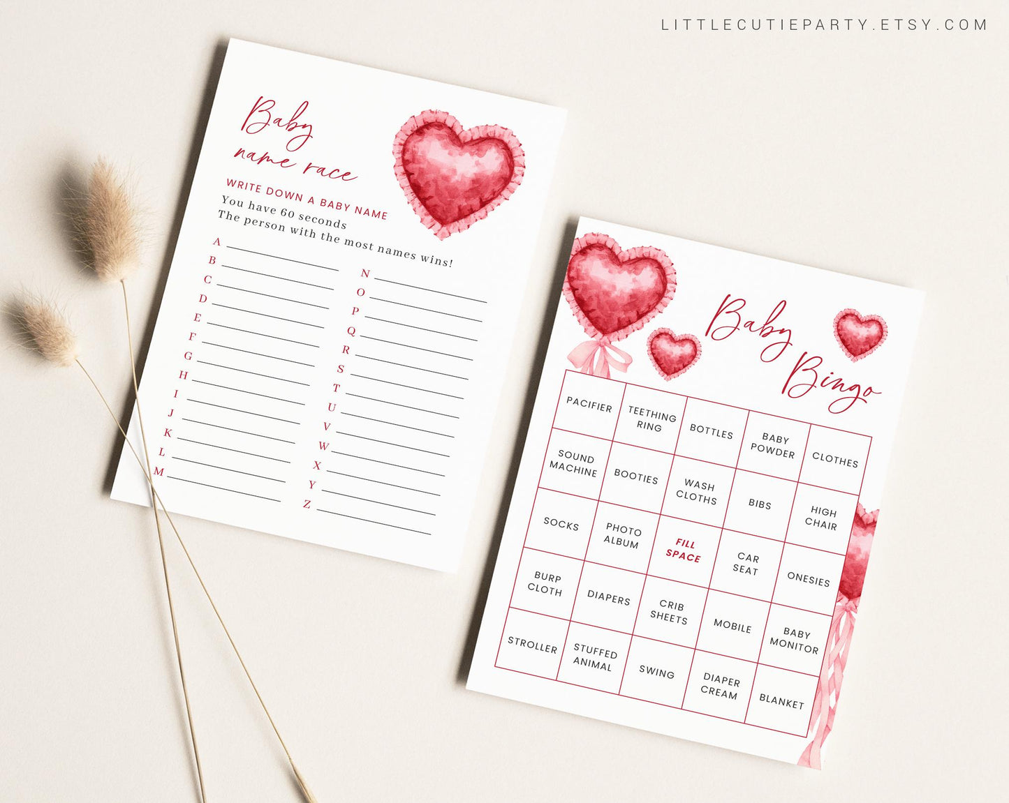 10 Editable Little Sweetheart Baby Shower Games Bundle, Valentines Baby Shower Bingo Games Bundle, Heart Baby Shower Party Games SWHBS002