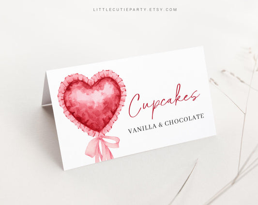 Editable Little Sweetheart Food Labels, Food Tent cards, Folded Food Cards for Valentines Baby Shower Decorations Theme SWHBS002