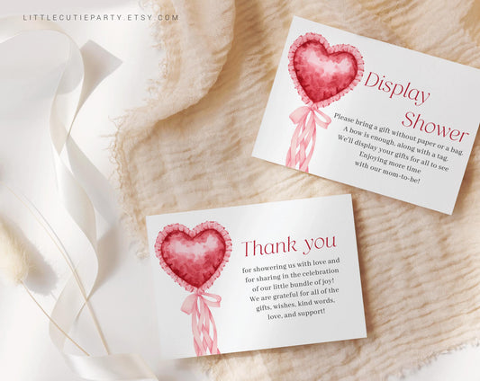 Editable Little Sweetheart Baby Shower Thank you Card, Valentines Baby Shower Display Card for Heart Baby Shower Decor SWHBS002