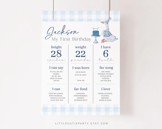 Editable One Silly Goose Milestone Banner Sign, Blue Goose First Year Milestone Board for Boy, 1st Birthday Boy Milestone Poster GOSBD002