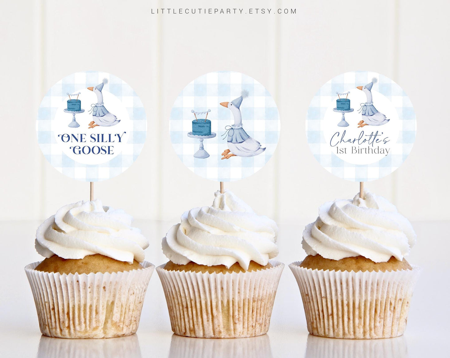Editable Blue Goose Cake Topper, Goose Baby Shower Cupcake Toppers, for Goose Boy Baby Shower Decorations GOSBD002