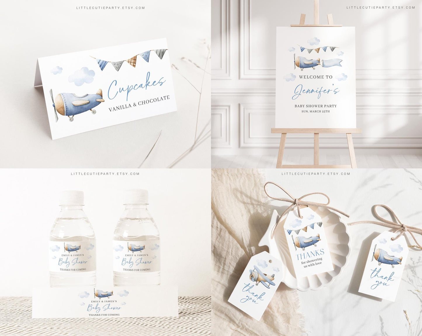Editable Airplane Baby Shower Invitation Bundle, Airplane Baby Shower Bundle with Games and Baby Shower Decor APBS001