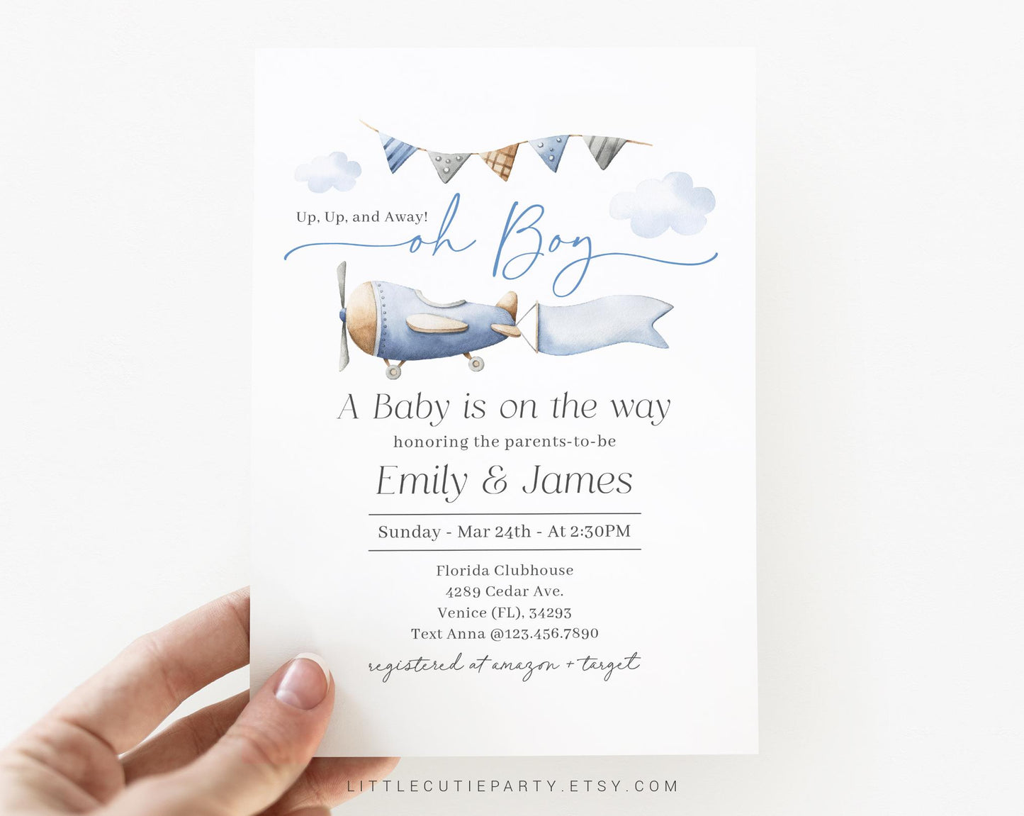 Editable Airplane Baby Shower Invitation, Airplane Baby Shower Invite with Diaper Raffle, Books for Baby and Tag APBS001