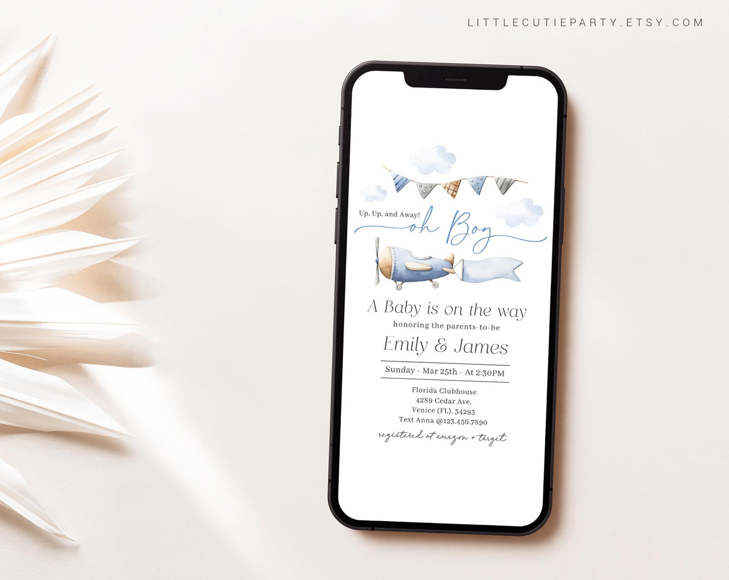 Editable Airplane Baby Shower Invite, Airplane Baby Shower Invite Set, Pilot Baby Shower Digital Invitation Evite APBS001