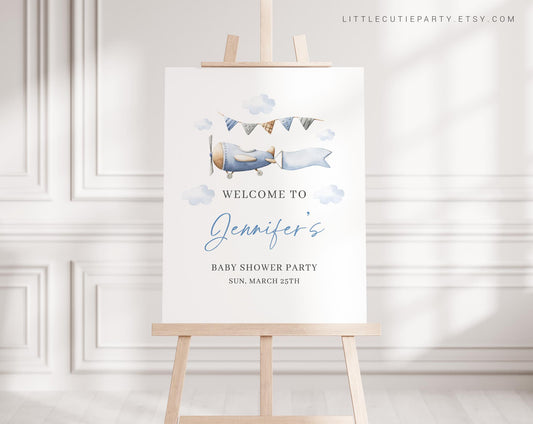 Editable Airplane Welcome Sign, Airplane Baby Shower Welcome Board, Sign, Airplane Travel Welcome Template APBS001