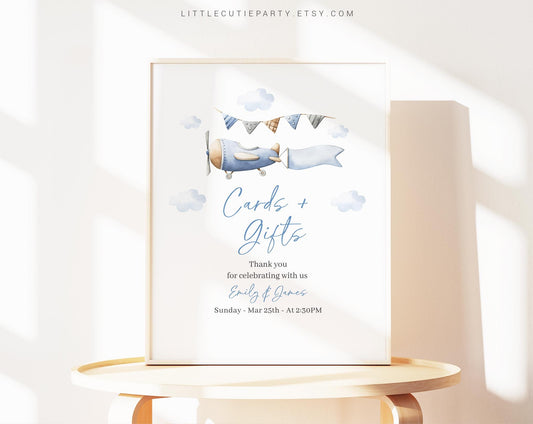 Editable Airplane Baby Shower Sign, Airplane Custom Sign Template for Baby Shower with Pilot Theme APBS001