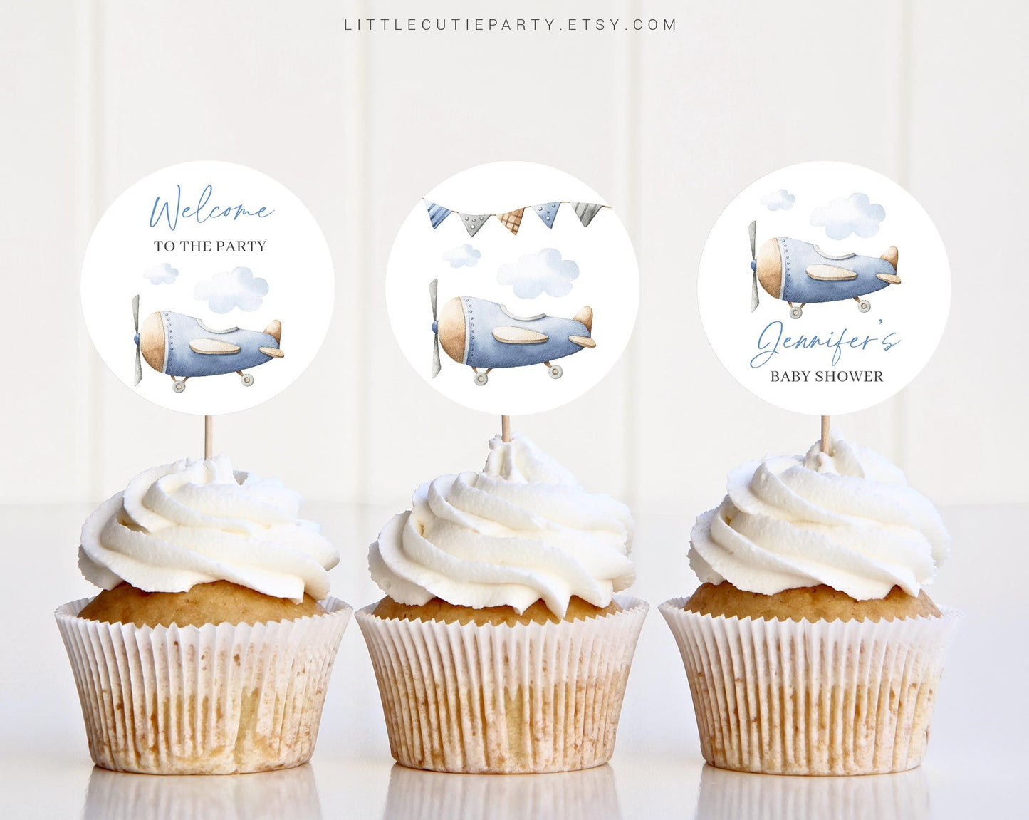 Editable Airplane Cake Topper, Airplane Baby Shower Cupcake Toppers, for Travel Baby Shower Decorations APBS001
