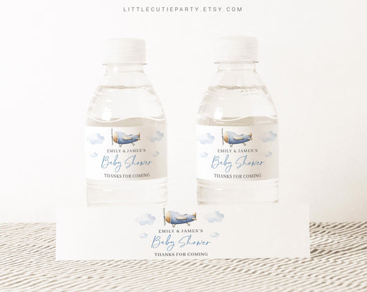 Editable Airplane Baby Shower Decorations Baby Shower Water Bottle Labels, Bottle Label for Airplane Baby Shower Decor APBS001