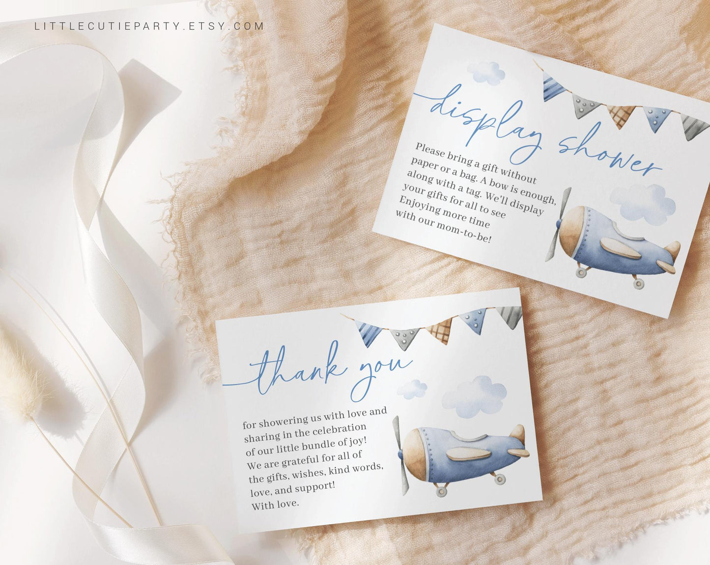 Editable Airplane Baby Shower Thank you Card, Travel Baby Shower Display Card for Boy Baby Shower Decor APBS001
