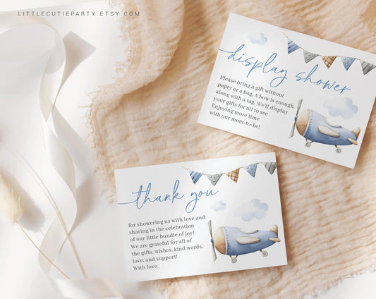 Editable Airplane Baby Shower Thank you Card, Travel Baby Shower Display Card for Boy Baby Shower Decor APBS001