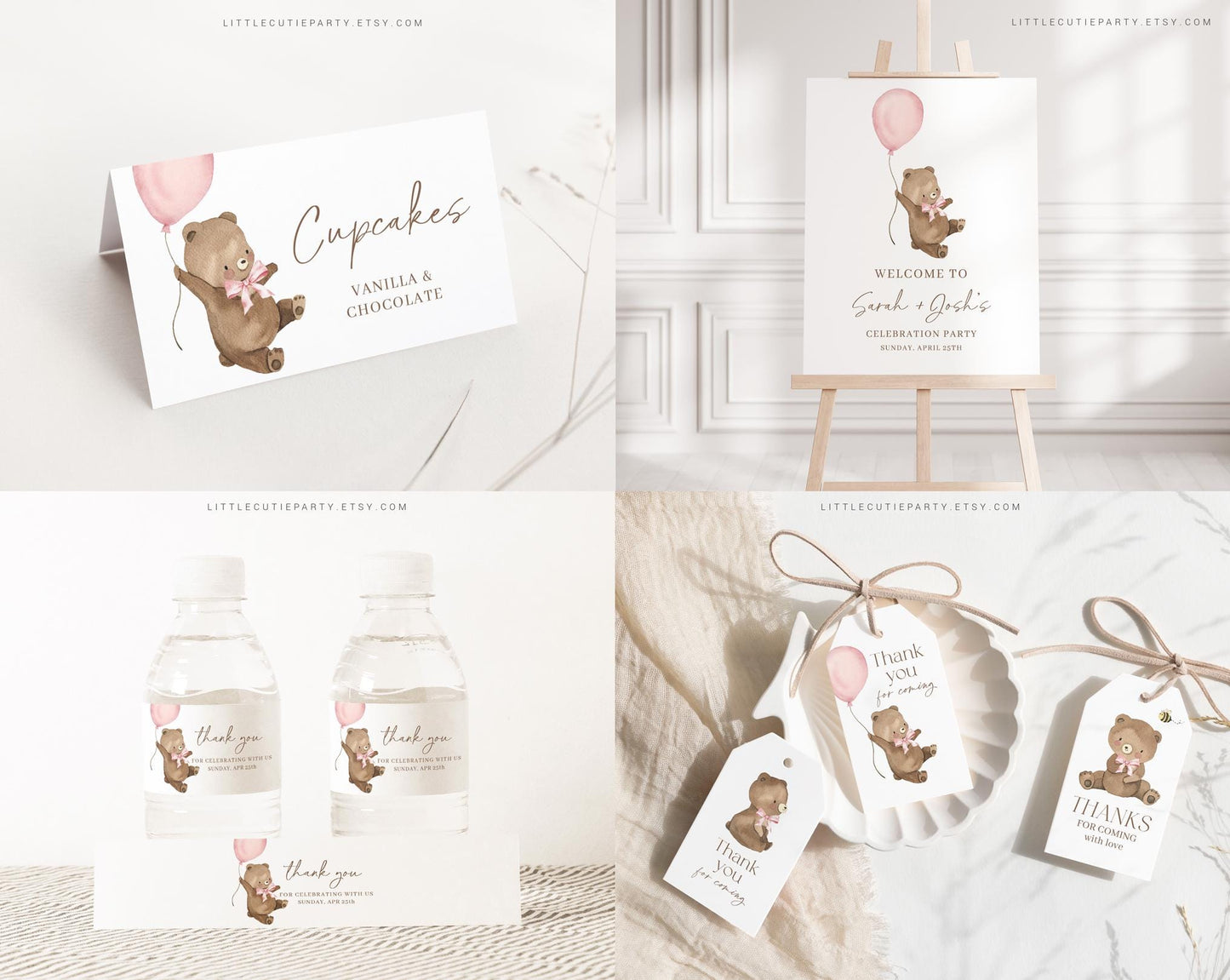 Editable We Can Bearly Wait Girl Baby Shower Invitation, Bearly Wait Pink Baby Shower Bundle, Game Bundle, with Shower Activity BRWBS003
