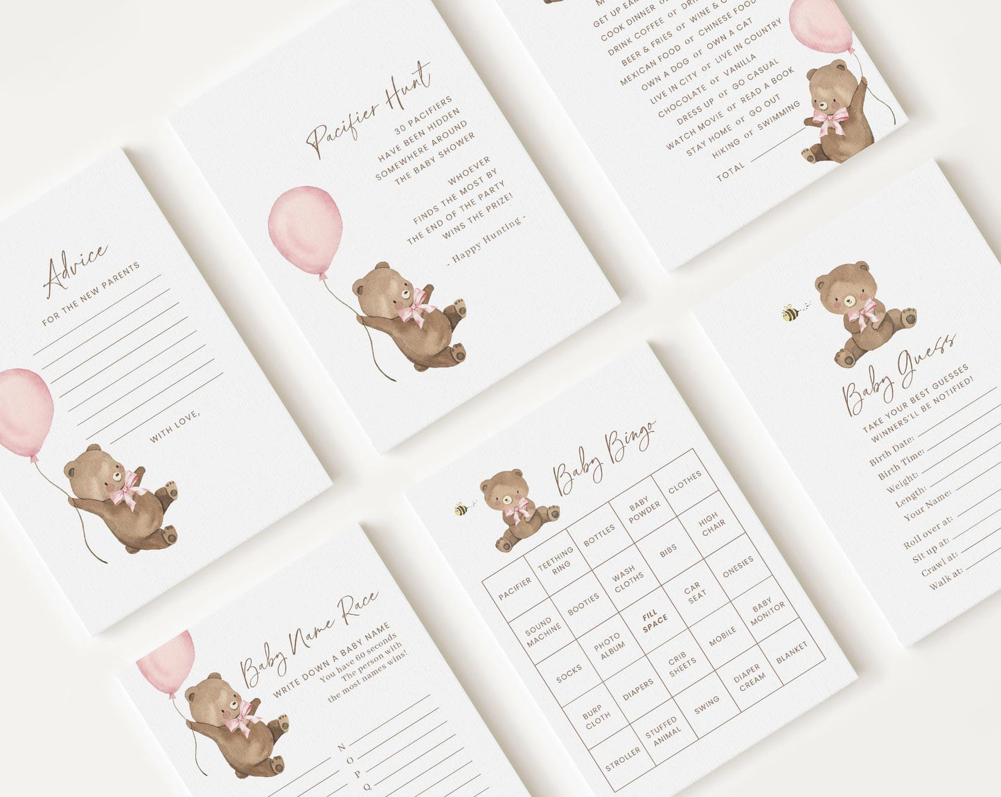 Editable Bearly Wait Girl Baby Shower Games, We Can Bearly Wait Pink Baby Shower Games Bundle, Baby Shower Activity BRWBS003