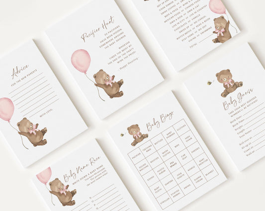 Editable Bearly Wait Girl Baby Shower Games, We Can Bearly Wait Pink Baby Shower Games Bundle, Baby Shower Activity BRWBS003