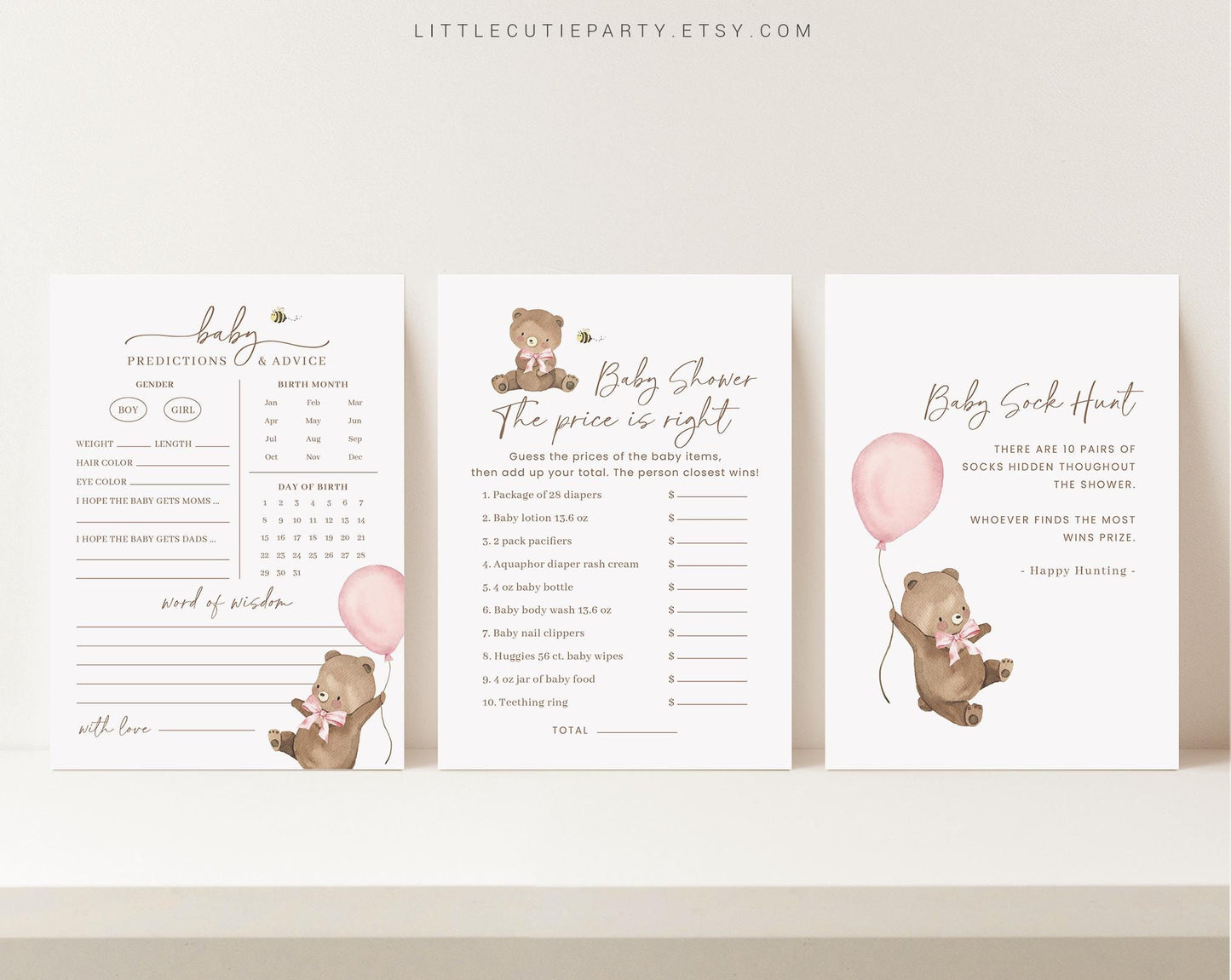 Editable Bearly Wait Girl Baby Shower Games, We Can Bearly Wait Pink Baby Shower Games Bundle, Baby Shower Activity BRWBS003