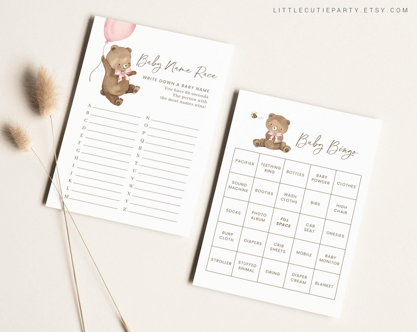 Editable Bearly Wait Girl Baby Shower Games, We Can Bearly Wait Pink Baby Shower Games Bundle, Baby Shower Activity BRWBS003