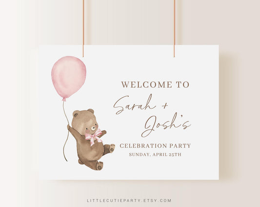 Editable Bearly Wait Girl Baby Shower Backdrop Vinyl, We Can Bearly Wait Pink Welcome Sign, Backdrop for Baby Shower Decor BRWBS003