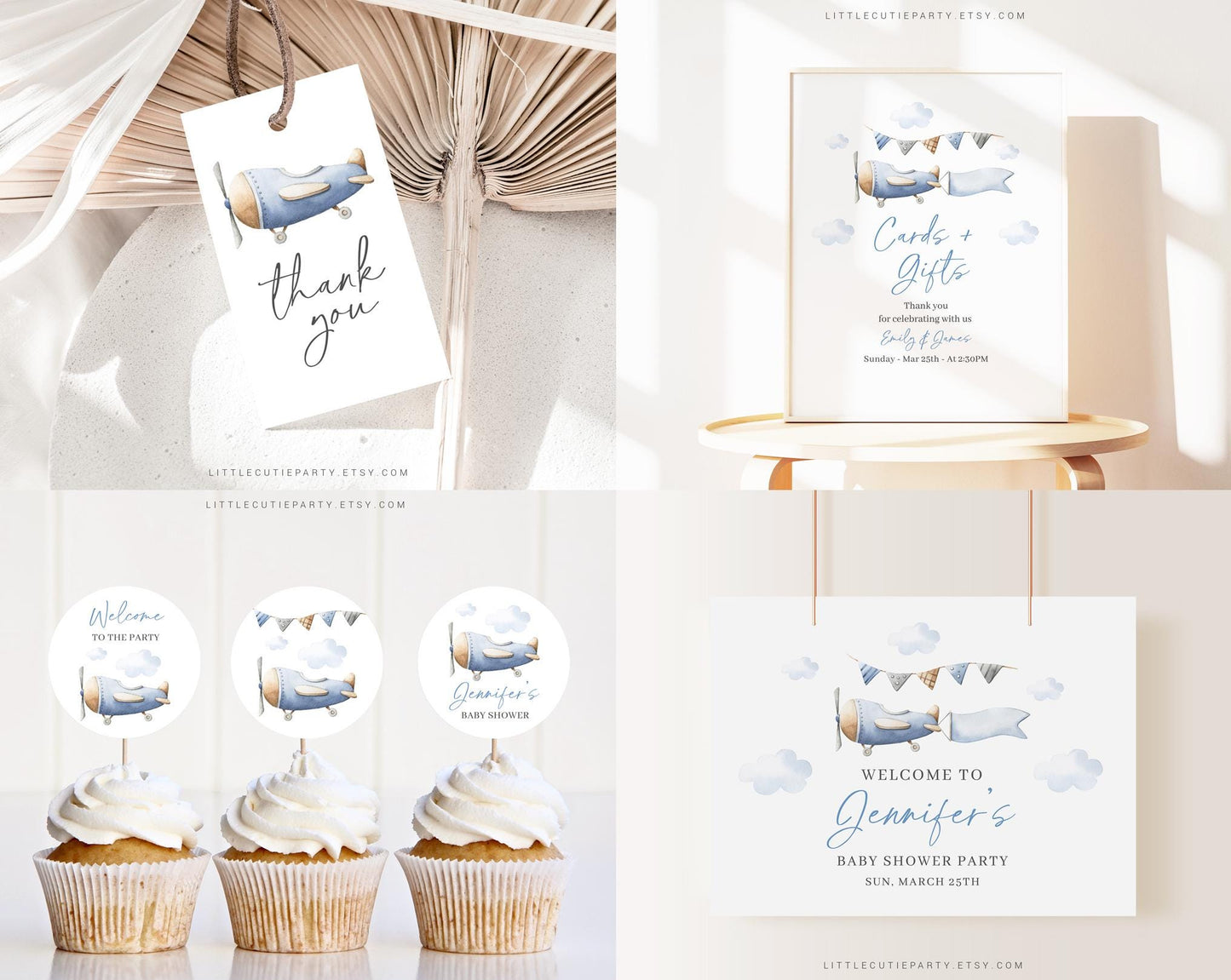 Editable Airplane Baby Shower Invitation Bundle, Airplane Baby Shower Bundle with Games and Baby Shower Decor APBS001
