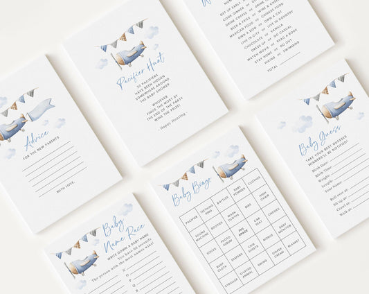 10 Editable Airplane Baby Shower Games Bundle, Airplane Baby Shower Bingo Games Bundle, Airplane Baby Shower Party Games APBS001