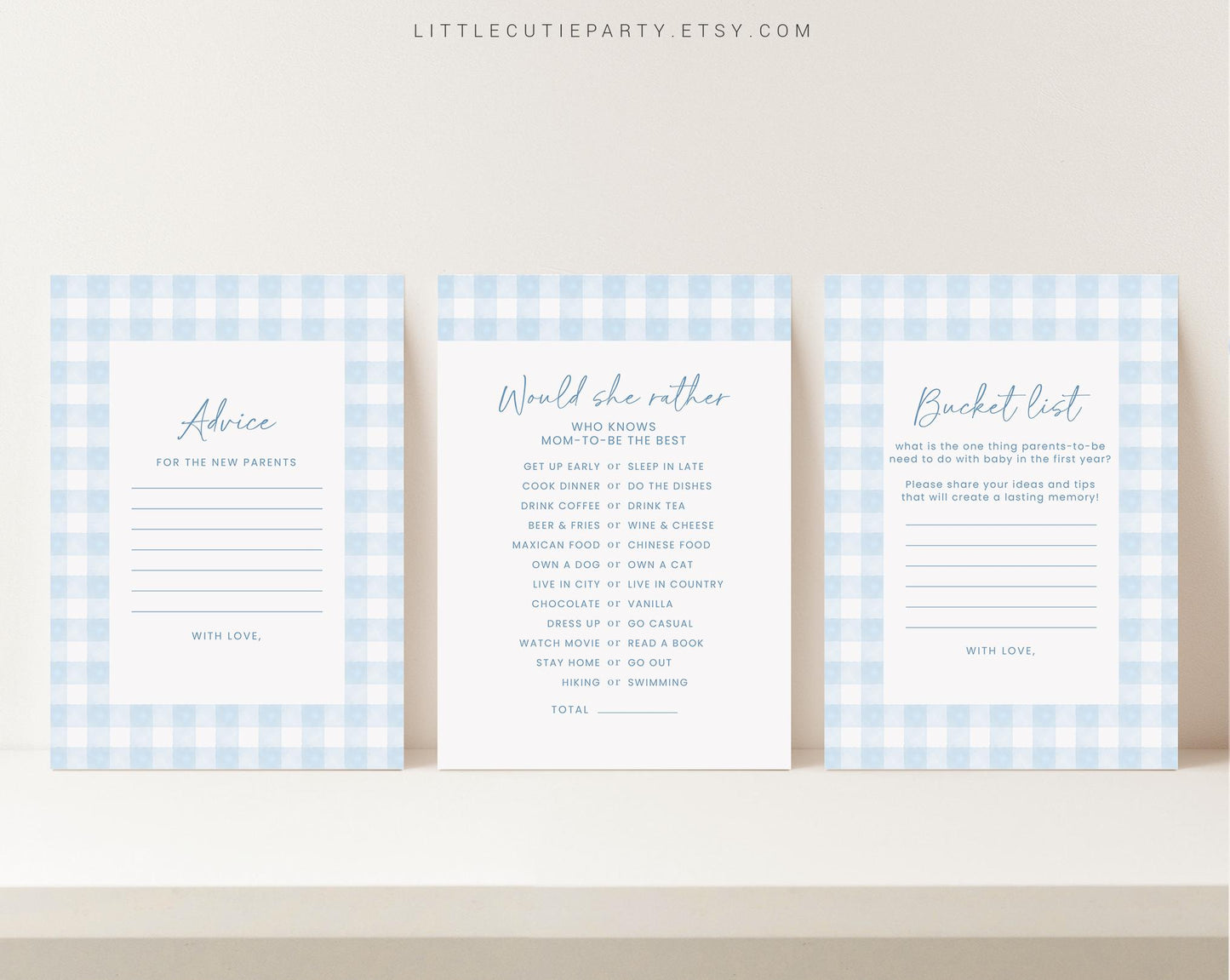 10 Editable Blue Gingham Baby Shower Games, Baby Boy Shower Games Bundle,  Blue Gingham Set Neutral Baby Shower Party Games BGHBS002