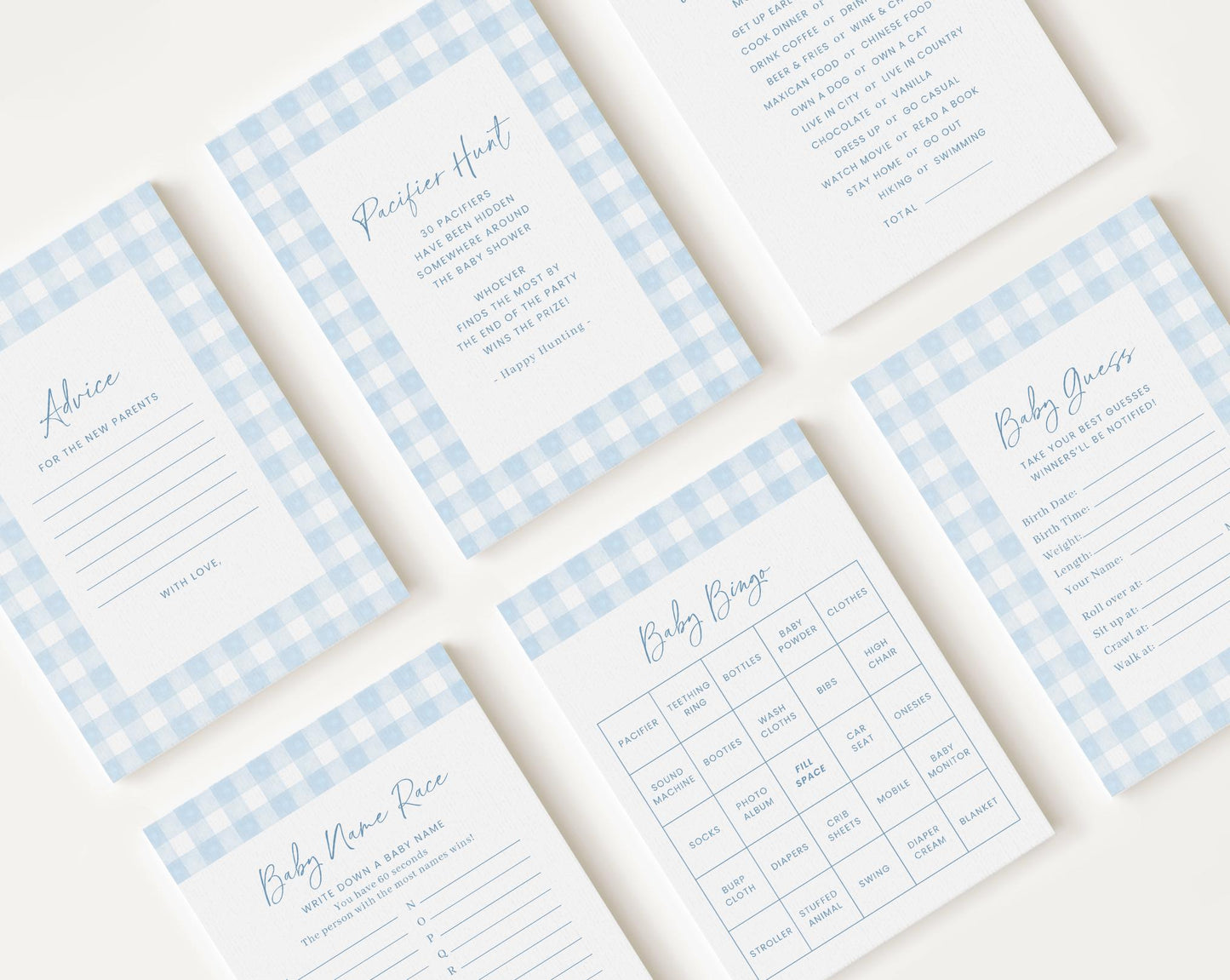 10 Editable Blue Gingham Baby Shower Games, Baby Boy Shower Games Bundle,  Blue Gingham Set Neutral Baby Shower Party Games BGHBS002