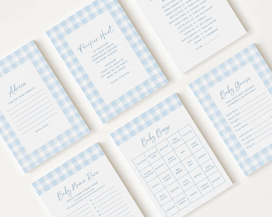 10 Editable Blue Gingham Baby Shower Games, Baby Boy Shower Games Bundle,  Blue Gingham Set Neutral Baby Shower Party Games BGHBS002